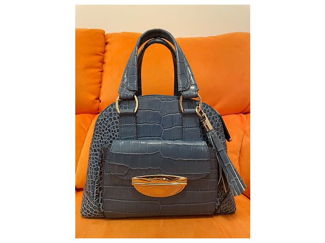 Borsa a mano Lancel Adjani in pelle di coccodrillo blu - vista 6