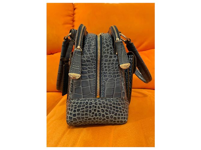 Borsa a mano Lancel Adjani in pelle di coccodrillo blu - vista 7