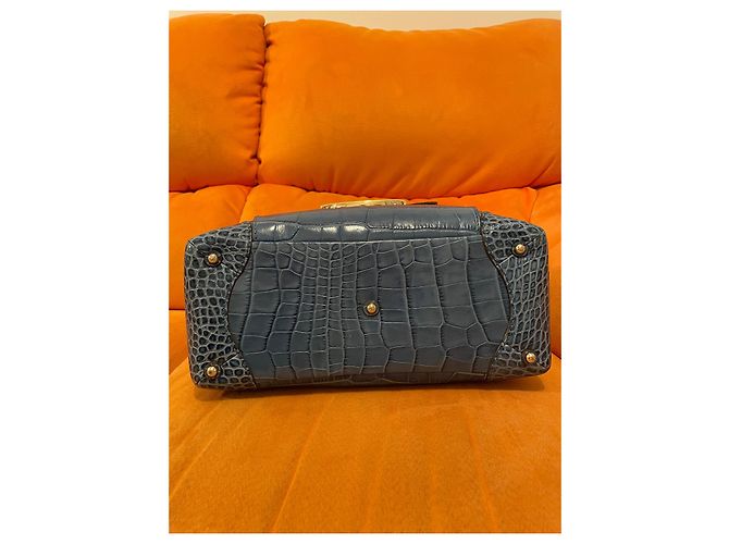 Borsa a mano Lancel Adjani in pelle di coccodrillo blu - vista 8