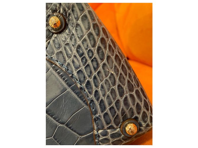 Borsa a mano Lancel Adjani in pelle di coccodrillo blu - vista 9