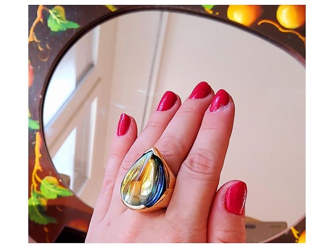 Anello Baccarat in oro giallo e cristallo verde multicolor, psydelic-raccolta. - vista 10