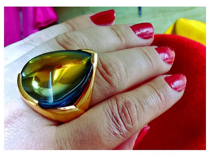 Anello Baccarat in oro giallo e cristallo verde multicolor, psydelic-raccolta. - vista 8