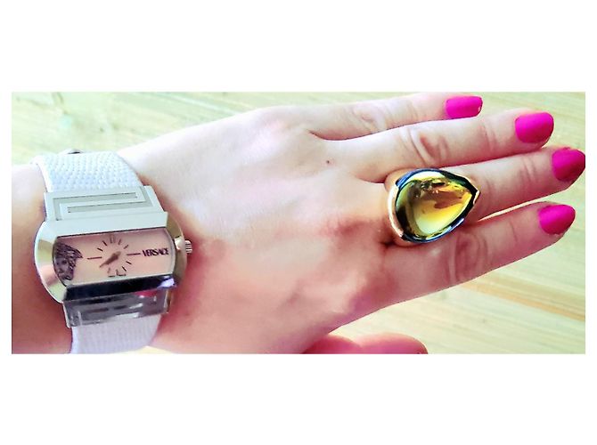 Anello Baccarat in oro giallo e cristallo verde multicolor, psydelic-raccolta. - vista 9