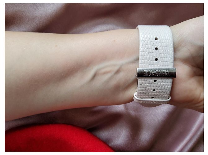 Versace-Uhr hellrosa Perlmutt-Zifferblatt, Riemen in cremefarbener Farbe Aus weiß Damier ebene - Ansicht 11