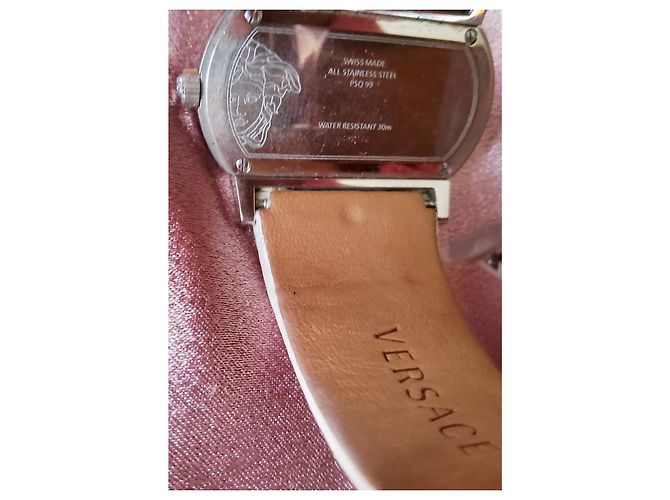 Versace-Uhr hellrosa Perlmutt-Zifferblatt, Riemen in cremefarbener Farbe Aus weiß Damier ebene - Ansicht 5