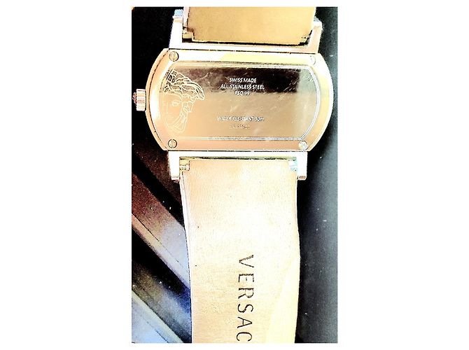 Versace-Uhr hellrosa Perlmutt-Zifferblatt, Riemen in cremefarbener Farbe Aus weiß Damier ebene - Ansicht 9