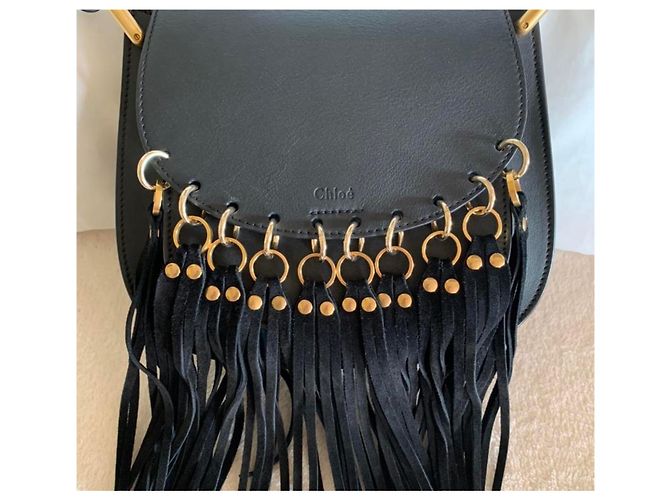 Hudson Chloé Handtasche aus schwarzem Leder mit Goldrand - Ansicht 2