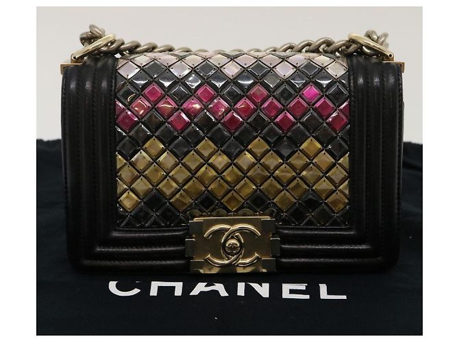 CHANEL Bolso de hombro Chain Boy Chanel Tile Negro Multicolor CC Auth 29551A - vista 12