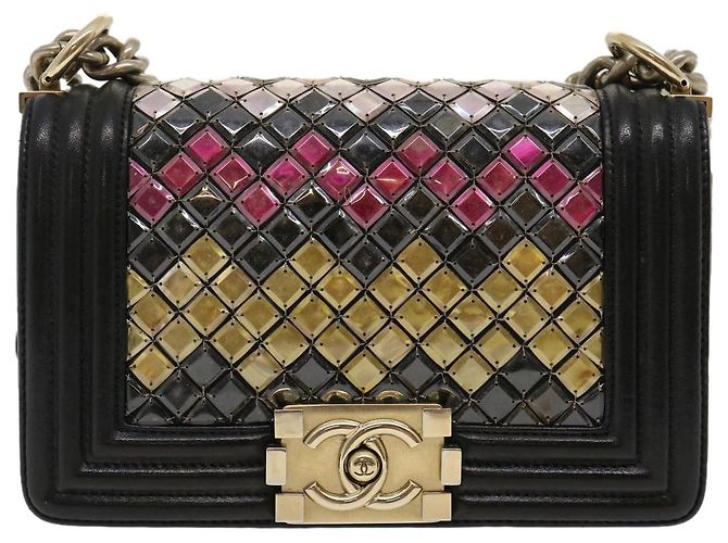CHANEL Bolso de hombro Chain Boy Chanel Tile Negro Multicolor CC Auth 29551A - vista 13