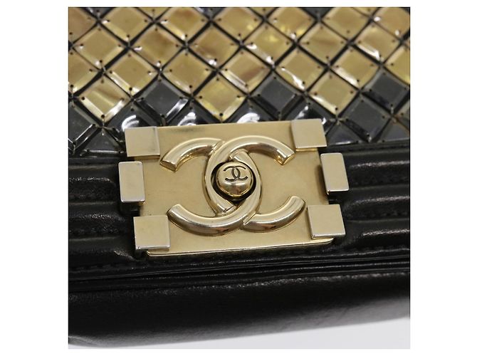 CHANEL Bolso de hombro Chain Boy Chanel Tile Negro Multicolor CC Auth 29551A - vista 17