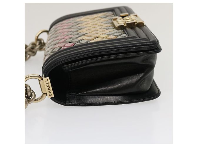 CHANEL Bolso de hombro Chain Boy Chanel Tile Negro Multicolor CC Auth 29551A - vista 3