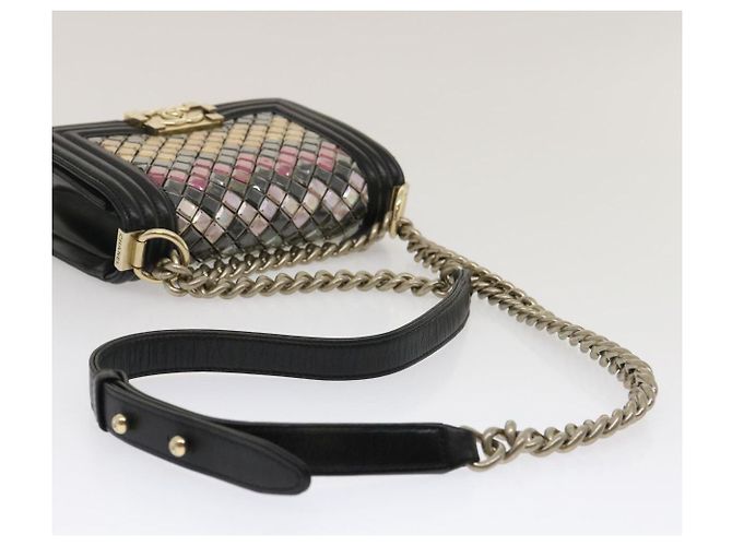 CHANEL Bolso de hombro Chain Boy Chanel Tile Negro Multicolor CC Auth 29551A - vista 7