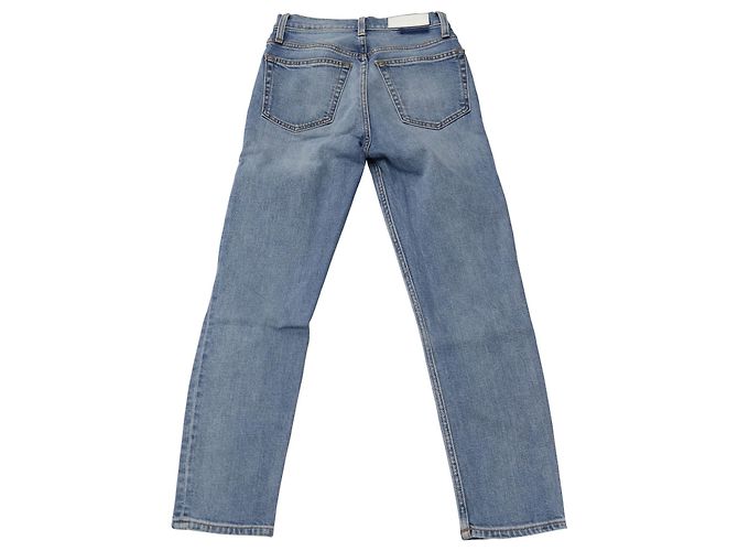 Re/Done Jeans Reto Cropped Distressed Refeito em Blue Denim Azul Azul claro - vista 2