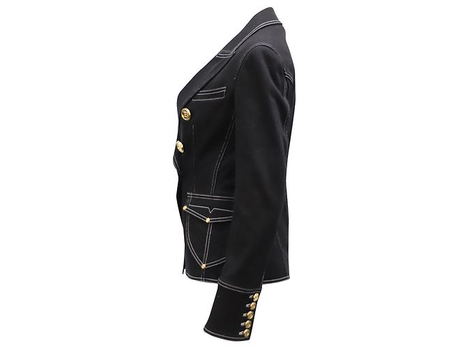 Blazer de Balmain con pespuntes y forro en denim de algodón negro - vista 2