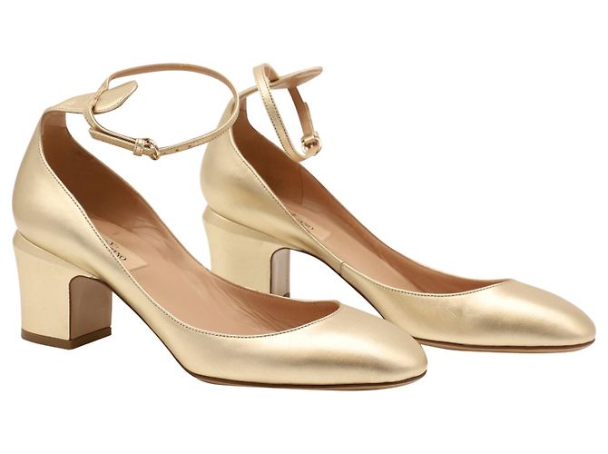 Valentino Tango Ankle Strap Pumps in Gold Leather - view 3