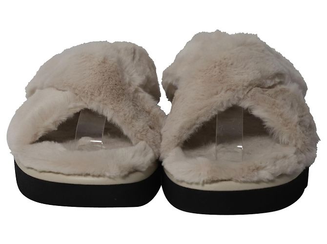 Stuart Weitzman Roza Lift Slides Sandali in pelliccia sintetica crema Bianco Crudo - vista 2