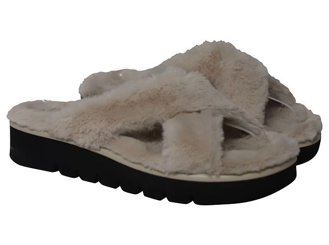 Stuart Weitzman Roza Lift Slides Sandali in pelliccia sintetica crema Bianco Crudo - vista 3