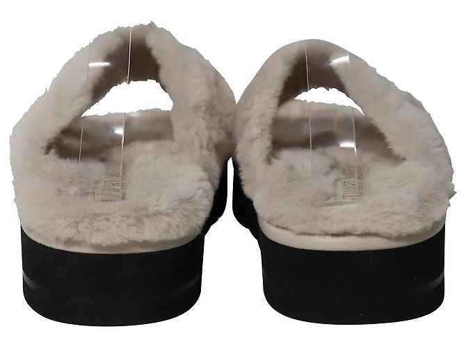 Stuart Weitzman Roza Lift Slides Sandali in pelliccia sintetica crema Bianco Crudo - vista 4