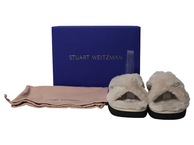 Stuart Weitzman Roza Lift Slides Sandali in pelliccia sintetica crema Bianco Crudo - vista 8