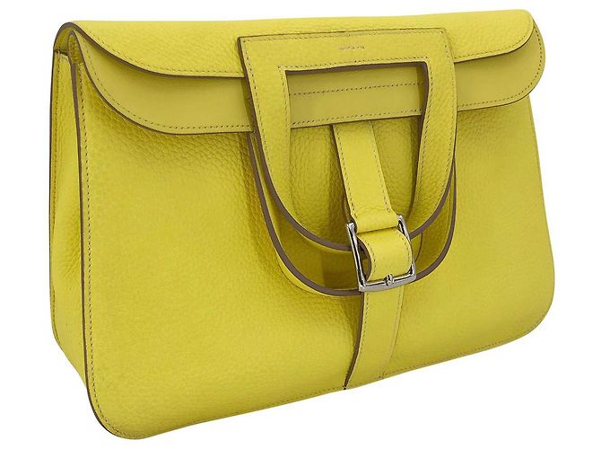Hermès Hermes Halzan 31 borsa in pelle TC giallo fluo - vista 4