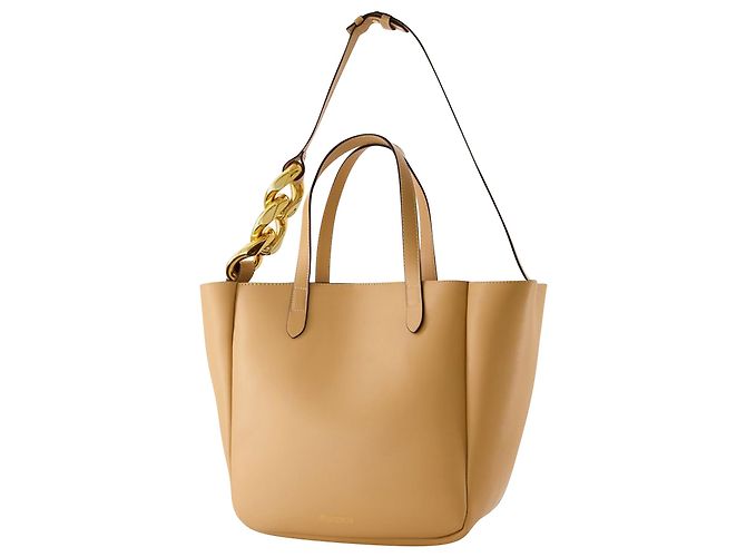 JW Anderson Borsa tote piccola con tracolla a catena in pelle beige - vista 2