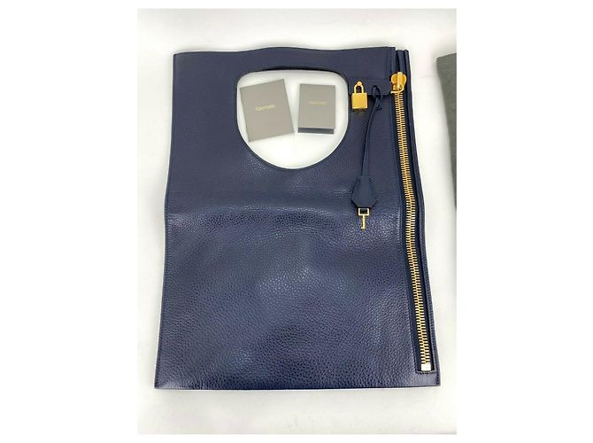 Tom Ford Borsa Tom Ford Alix Fold-over Blu Navy Pelle di vitello martellata Borsa a tracolla in pelle B443 - vista 10