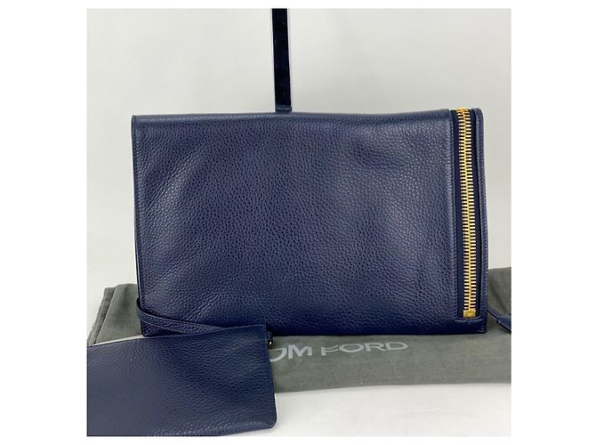 Tom Ford Borsa Tom Ford Alix Fold-over Blu Navy Pelle di vitello martellata Borsa a tracolla in pelle B443 - vista 15