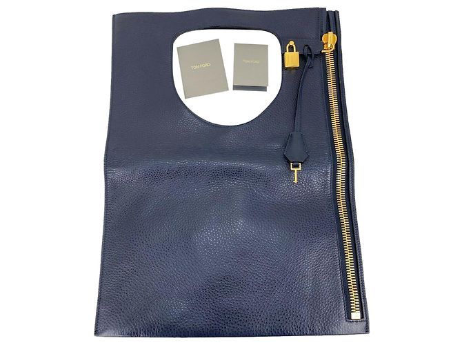 Tom Ford Borsa Tom Ford Alix Fold-over Blu Navy Pelle di vitello martellata Borsa a tracolla in pelle B443 - vista 2