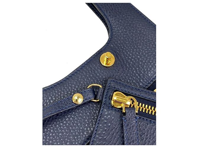 Tom Ford Borsa Tom Ford Alix Fold-over Blu Navy Pelle di vitello martellata Borsa a tracolla in pelle B443 - vista 4