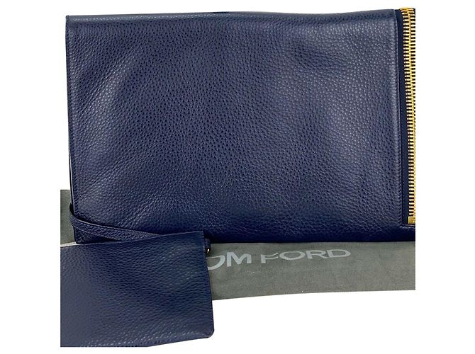 Tom Ford Borsa Tom Ford Alix Fold-over Blu Navy Pelle di vitello martellata Borsa a tracolla in pelle B443 - vista 7