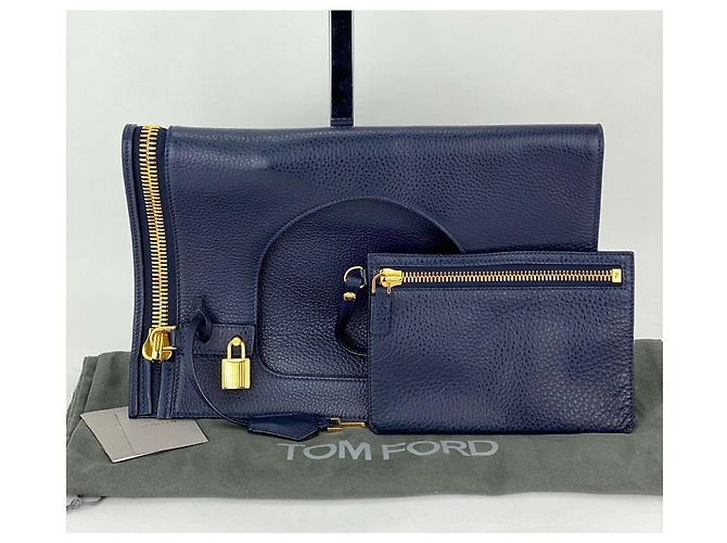 Tom Ford Borsa Tom Ford Alix Fold-over Blu Navy Pelle di vitello martellata Borsa a tracolla in pelle B443 - vista 9