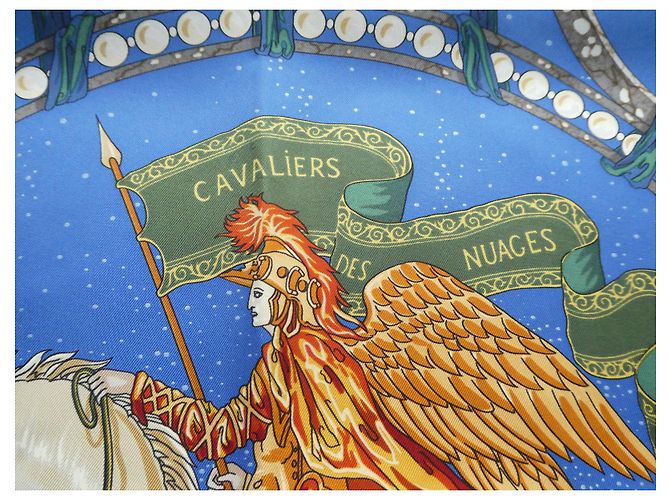 Hermès Lenço Hermes, NOVO, Nunca usado, cavaleiros da nuvem, Com sua caixa. Azul claro - vista 4