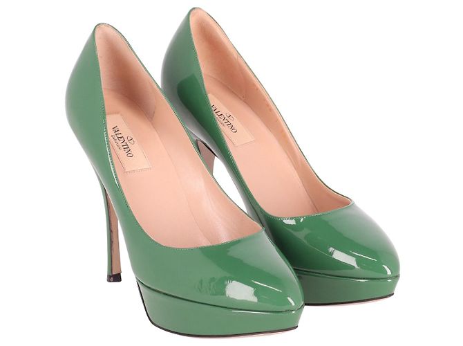 Décolleté Valentino Platform in Pelle Verniciata Verde - vista 3
