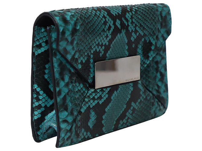Michael Kors Snakeskin Embossed Clutch Bag in Green Leather - view 2