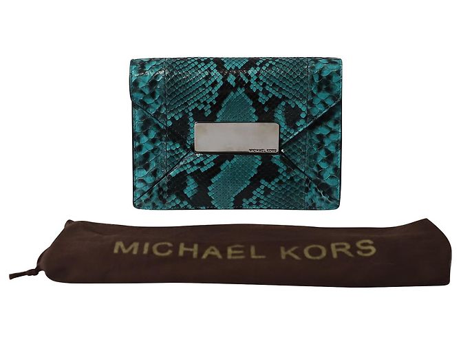 Michael Kors Snakeskin Embossed Clutch Bag in Green Leather - view 7