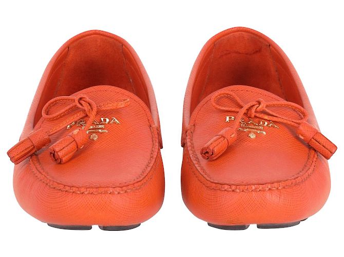 Prada Bow Slip On Loafers in Orange Leather - view 2