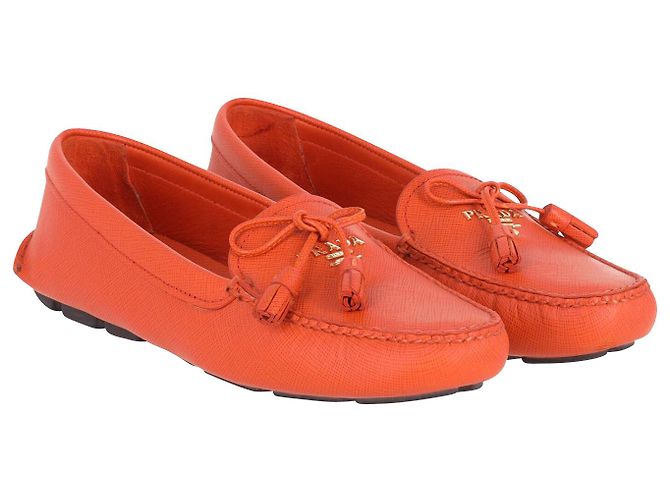 Prada Bow Slip On Loafers in Orange Leather - view 3