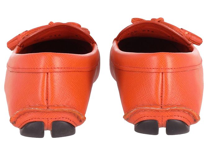 Prada Bow Slip On Loafers in Orange Leather - view 4