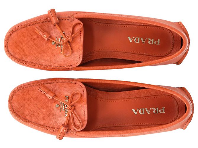 Prada Bow Slip On Loafers in Orange Leather - view 5