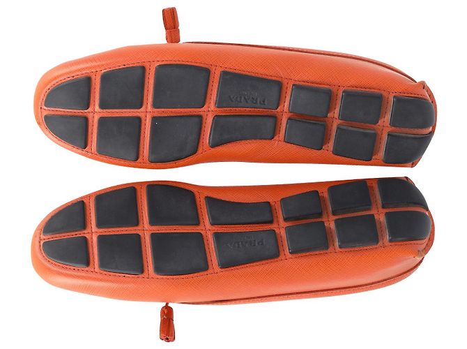 Prada Bow Slip On Loafers in Orange Leather - view 6