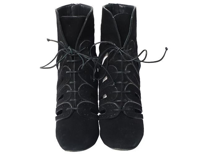 Stivaletti Bottega Veneta con lacci e dettagli in camoscio nero - vista 2