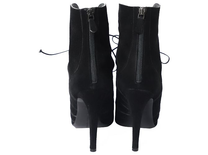 Stivaletti Bottega Veneta con lacci e dettagli in camoscio nero - vista 4