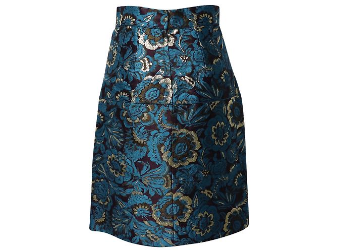 Dolce & Gabbana Jupe Crayon Jacquard en Polyester Bleu - vue 3
