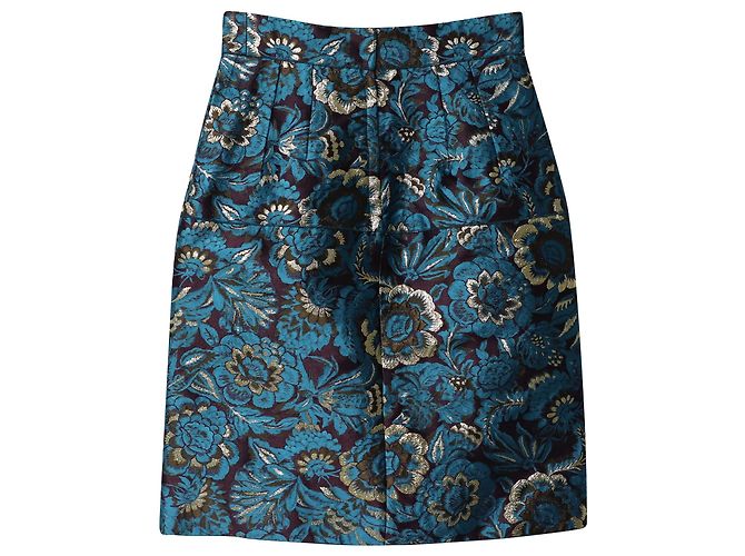 Dolce & Gabbana Jupe Crayon Jacquard en Polyester Bleu - vue 4
