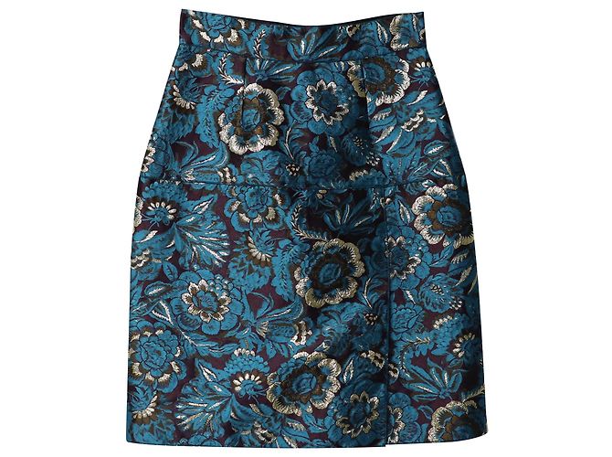Dolce & Gabbana Jupe Crayon Jacquard en Polyester Bleu - vue 5