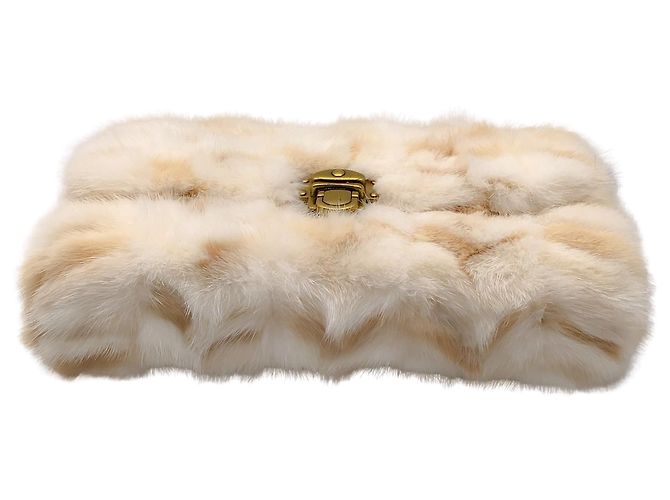 Marc Jacobs Cream Rabbit Fur Clutch - view 4