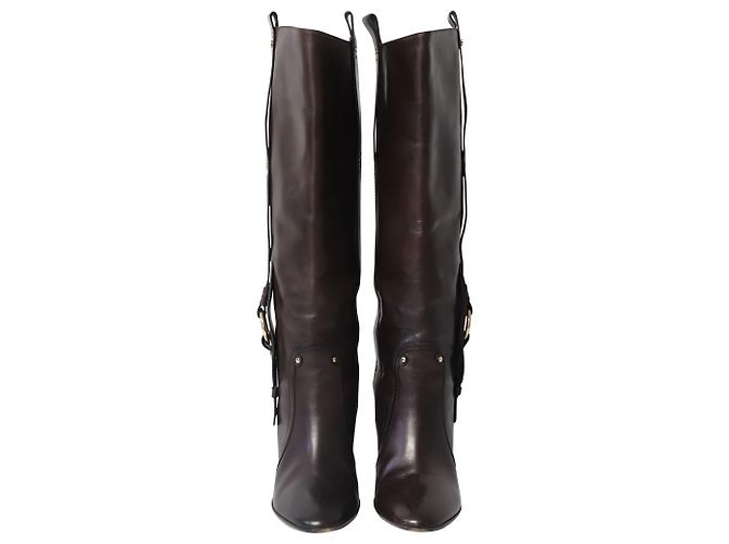 Céline Botas de salto alto Celine com fivela em couro de bezerro marrom - vista 2