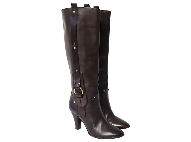 Céline Botas de salto alto Celine com fivela em couro de bezerro marrom - vista 3