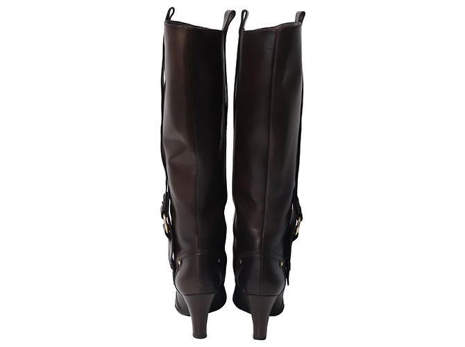 Céline Botas de salto alto Celine com fivela em couro de bezerro marrom - vista 4