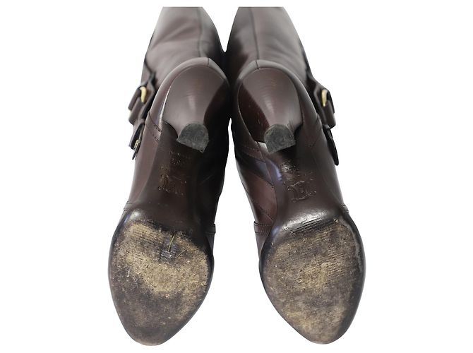 Céline Botas de salto alto Celine com fivela em couro de bezerro marrom - vista 5